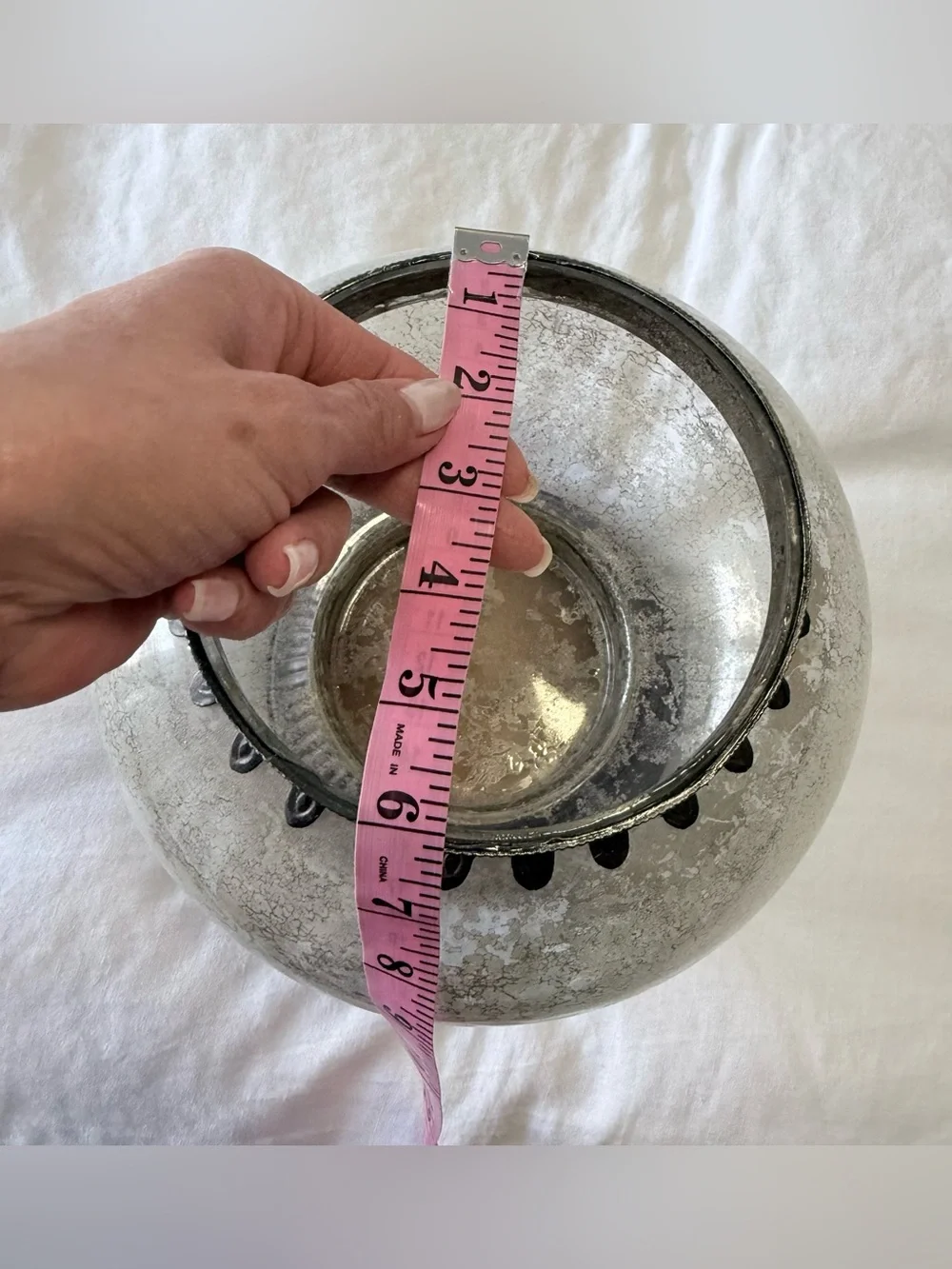 Pottery Barn | Serena Mercury Glass Large Crackle Finish Vase Metallic Rim Base
